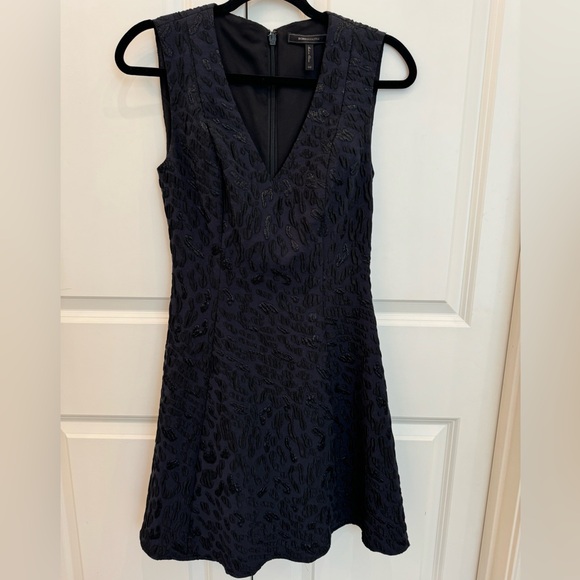 Navy and black animal print A-line dress. Lined - Picture 1 of 2